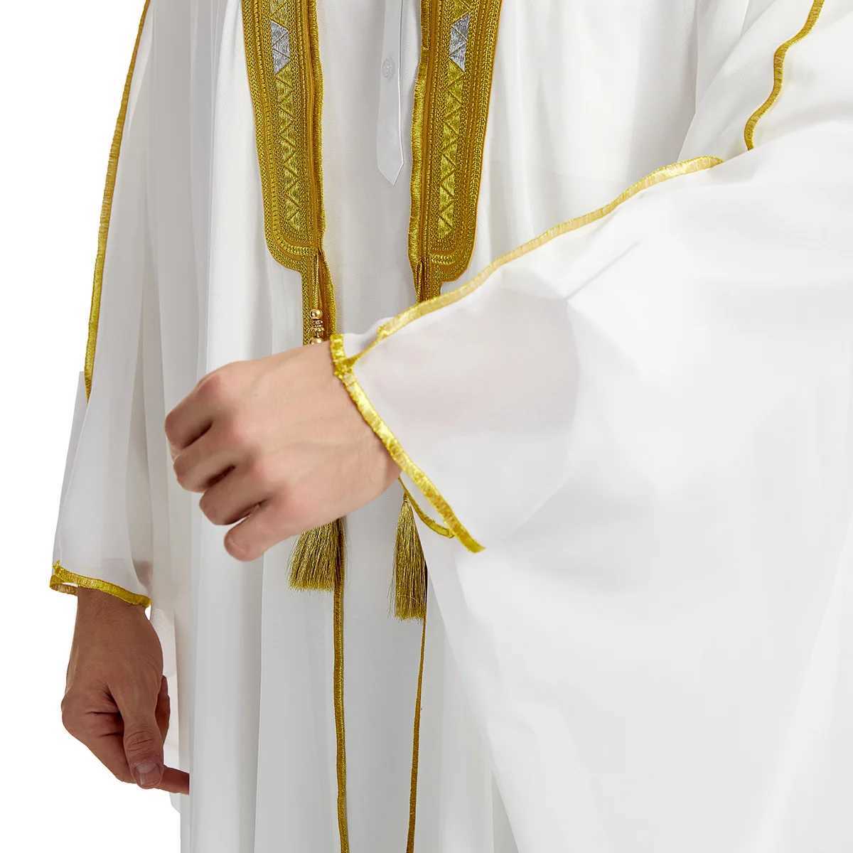 Muslim Open Abayas for Men White Black Robe Chiffon Soft Fabric Luxury Long Sleeve Moroccan Arab Clothing Elegant Thobe X250514