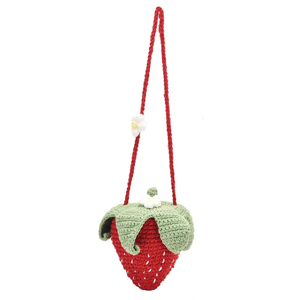 Cute Strawberry Shoulder Bag Handmade Fashion Cotton Rope Crochet Tote Knit Sling Purse for Women 250514