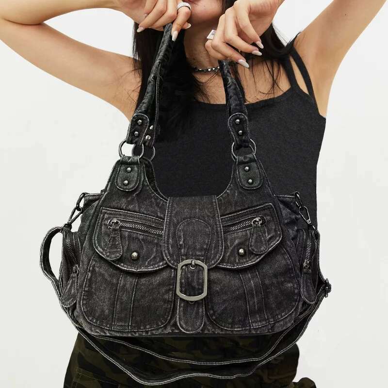 Ladies' Fashion Y2k Hot Girl Washed Tote Bag Large Capacity Maillard Street Single Shoulder Handbag
