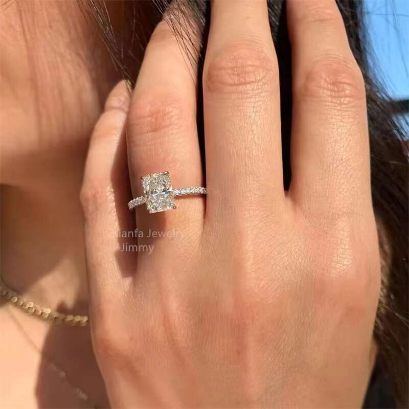 Custom 14k Gold Sparkle Luxury Wedding Style VVS 3CT Gorgeous Brilliant Cut Radiant Moissanite Engagement Ring Women Bride