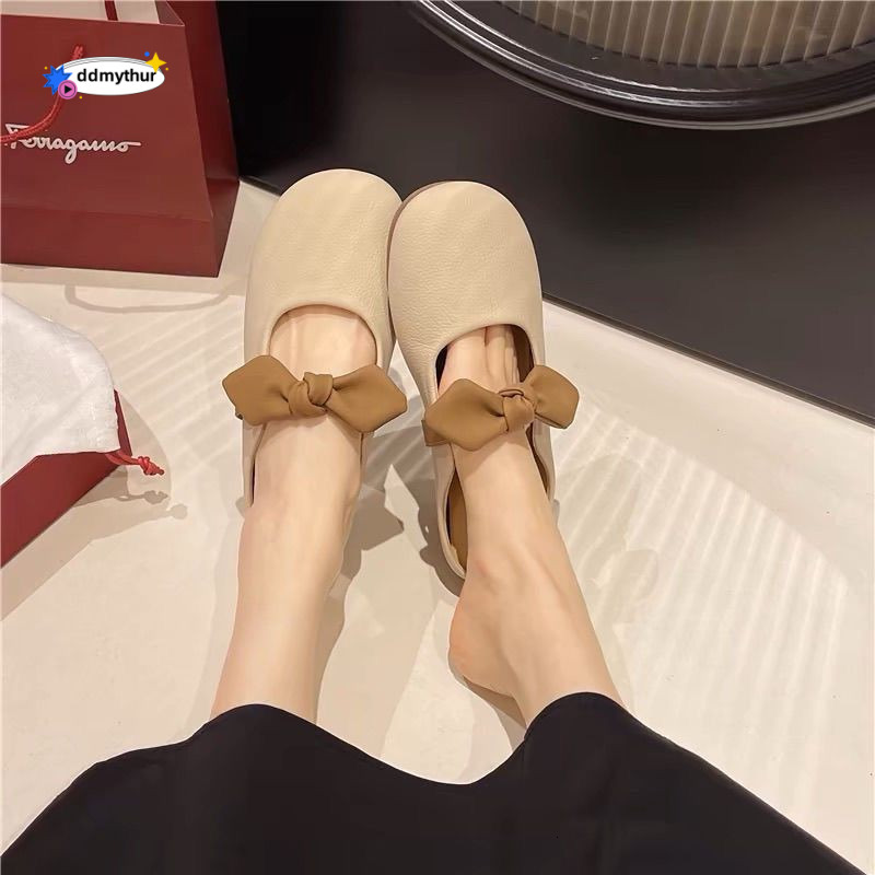 Baotou women's spring 2025 new Korean version casual bow flat footed slippers ddmythur