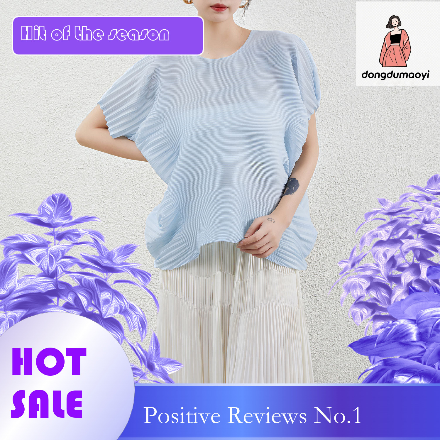 dongdumaoyi Miyake irregular loose top women's plus size summer new item fat mm slimming bat sleeves cover belly short sleeved T-shirt