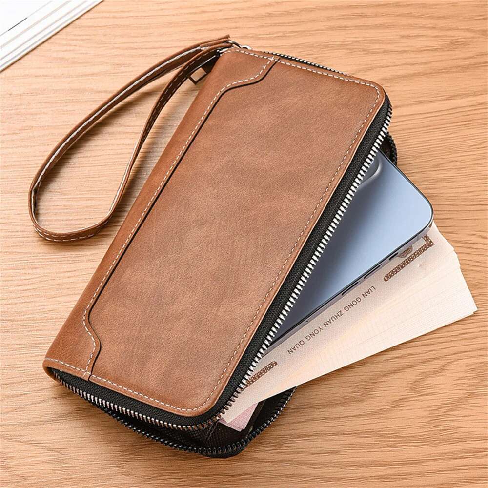 Men's PU Leather Long Wallet Large Capacity Phone Multi Card Business Clutch Bags Male Travel Zipper Coin Purses