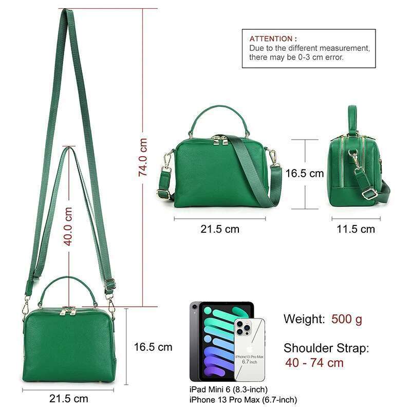 Contact's Crossbody Bags For Women Handbags Full Grain Leather 2 Zippers Green Ladies Shoulder Box Bag