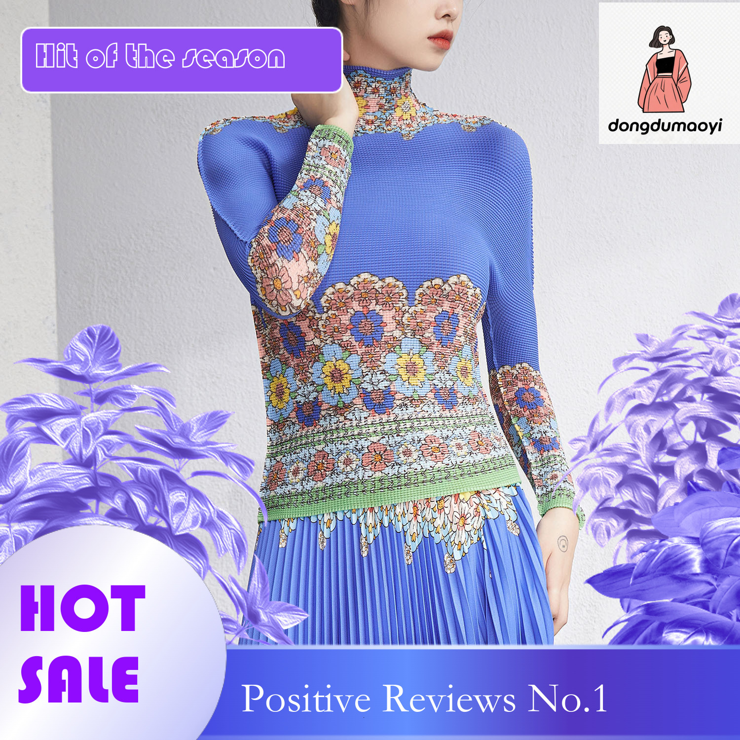 dongdumaoyi Miyake niche suit, women's spring and autumn new style, French design, sleeved T-shirt, pleated half body long skirt