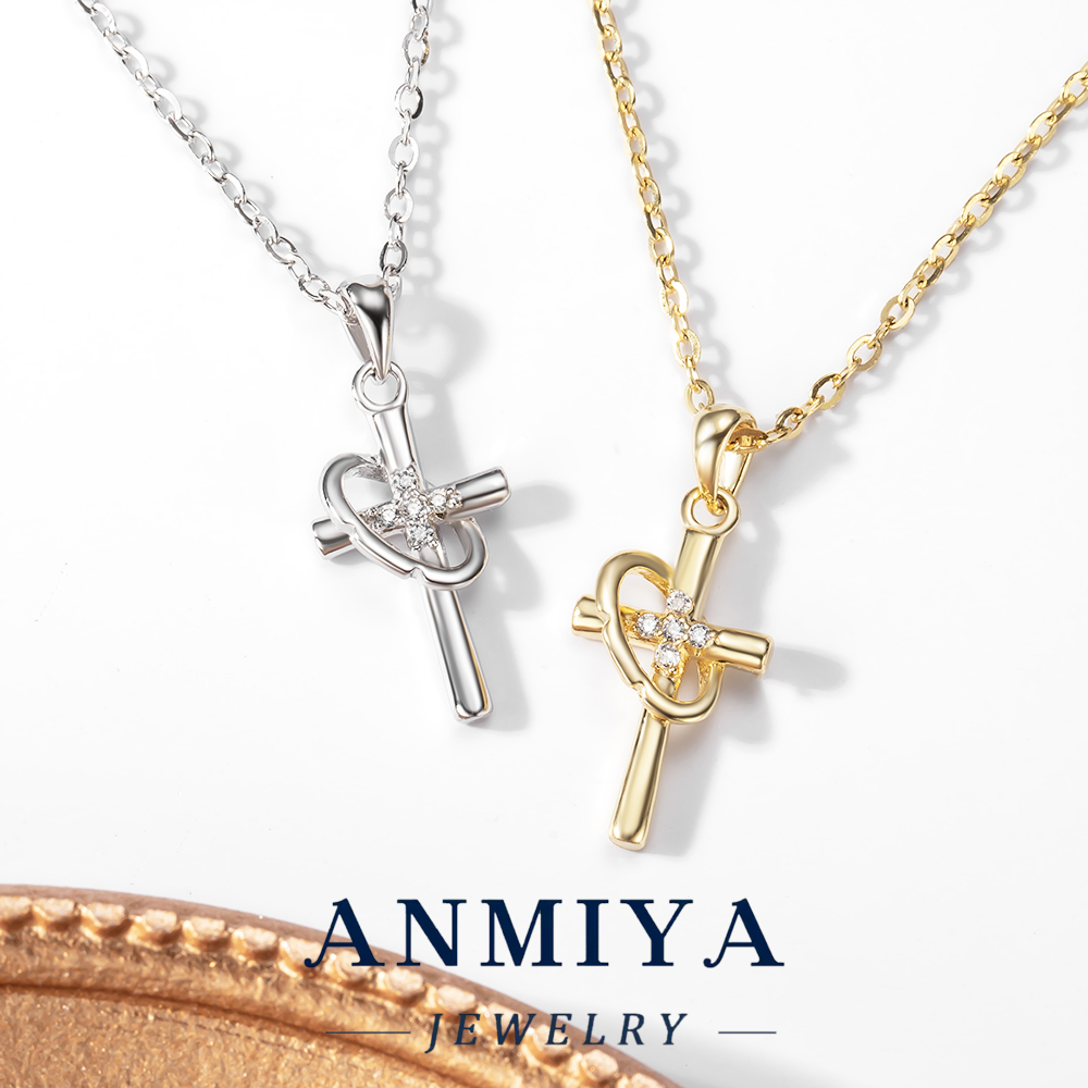 Fashion S925 Silver Vintage Cross Religion Jewelry Rhinestone Cross Pendant Necklace