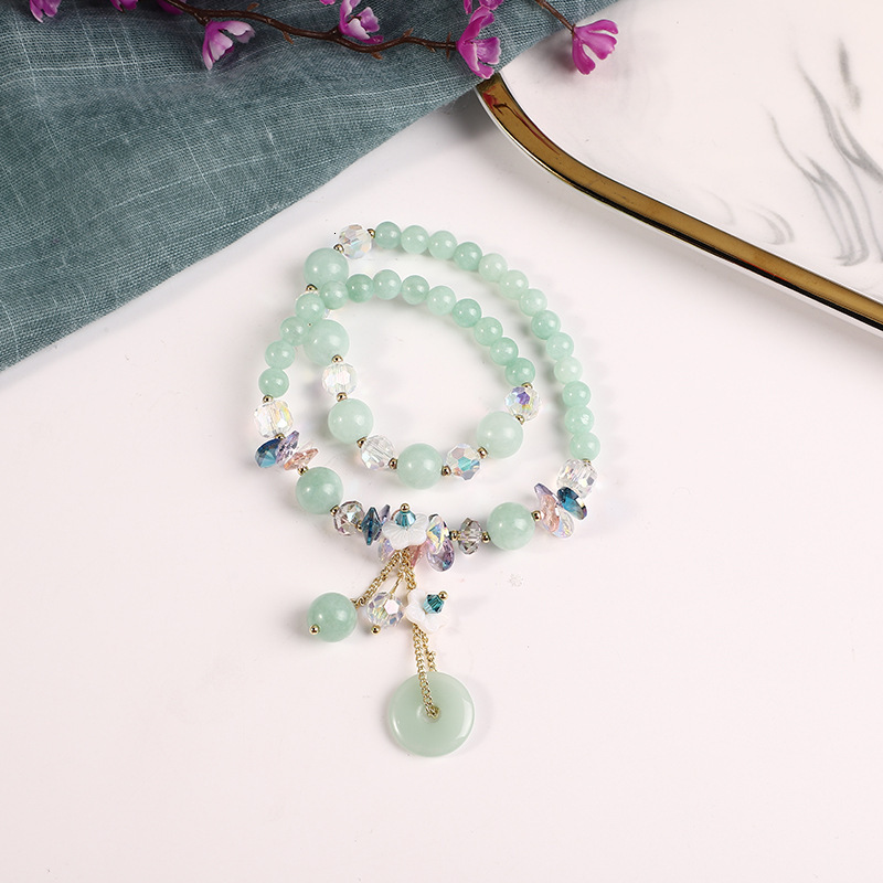 Exquisite crystal double circle stone bracelet, feminine forest style, simple and fashionable, beaded, best friend bracelet straight