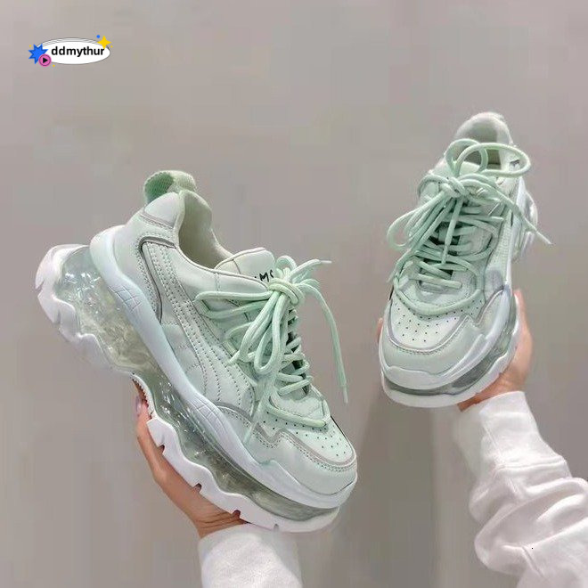 European Jelly Thick Sole Women's 2023 Spring New Fresh and Trendy Transparent Sports Casual Elevated Air Cushion Dad Shoes ddmythur
