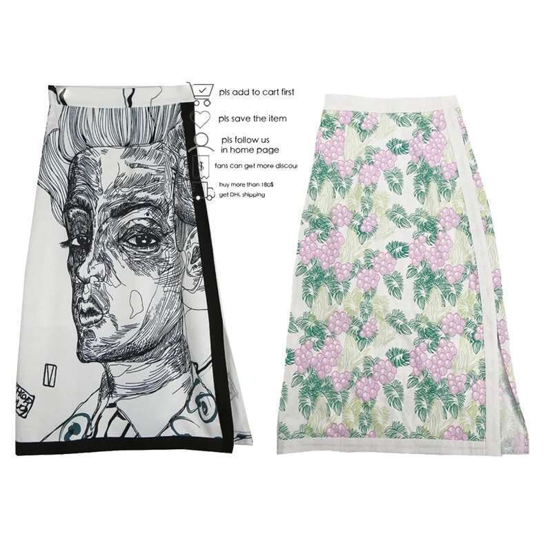 Getspring Women Skirt Long Split Print Character High Waist Color Matching Vintage All Th Spring Summer Skirts 2021
