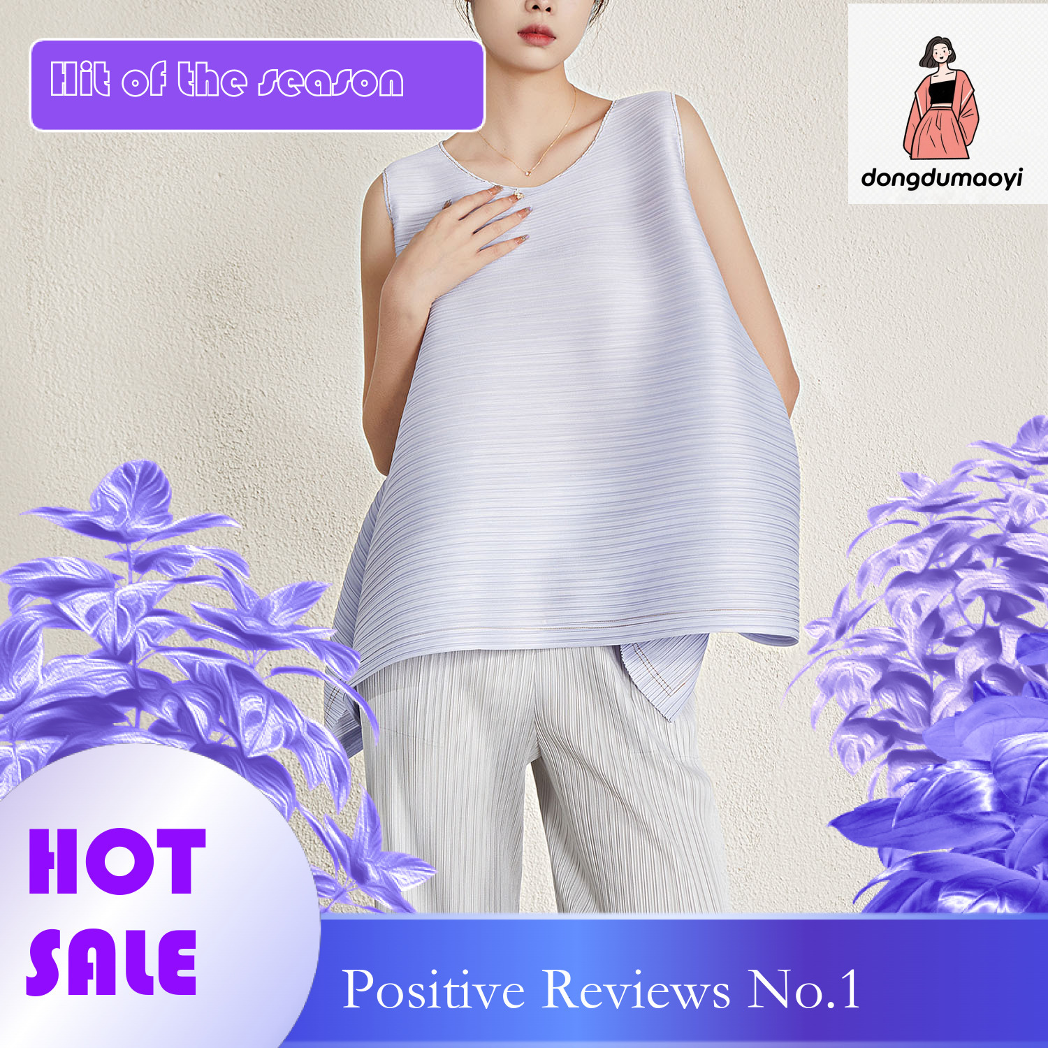 dongdumaoyi Miyake loose A-line slimming T-shirt sleeveless vest for women's summer outdoor wear, irregular and stylish versatile pleated top, sh