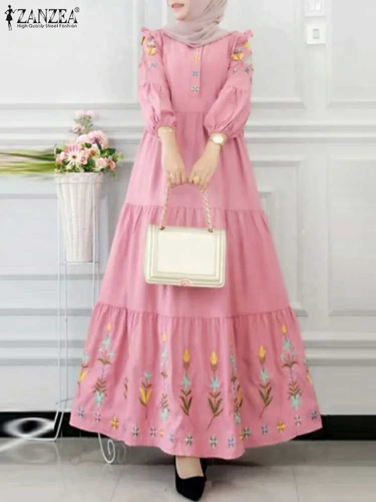 ZANZEA Muslim Fashion Floral Print Long Dresses Women Elegant Tiered Party Abaya Robes Islamic Hijab A-line Vestidos Mujer X250514