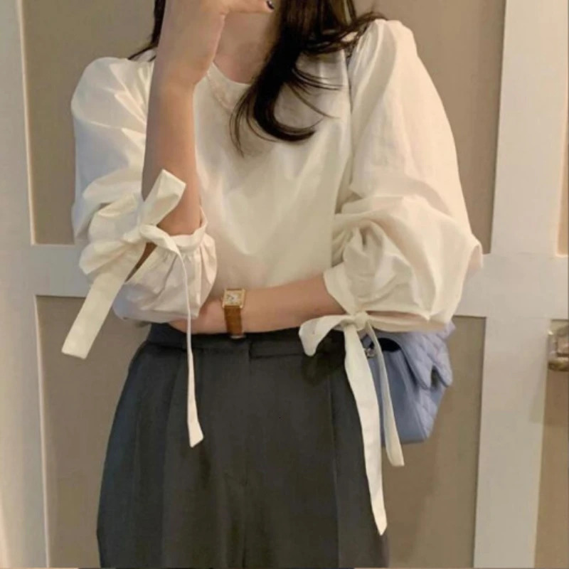 REALEFT Spring Summer Lantern Sleeve Womens Blouses Oneck Casual Loose Shirts For 250514