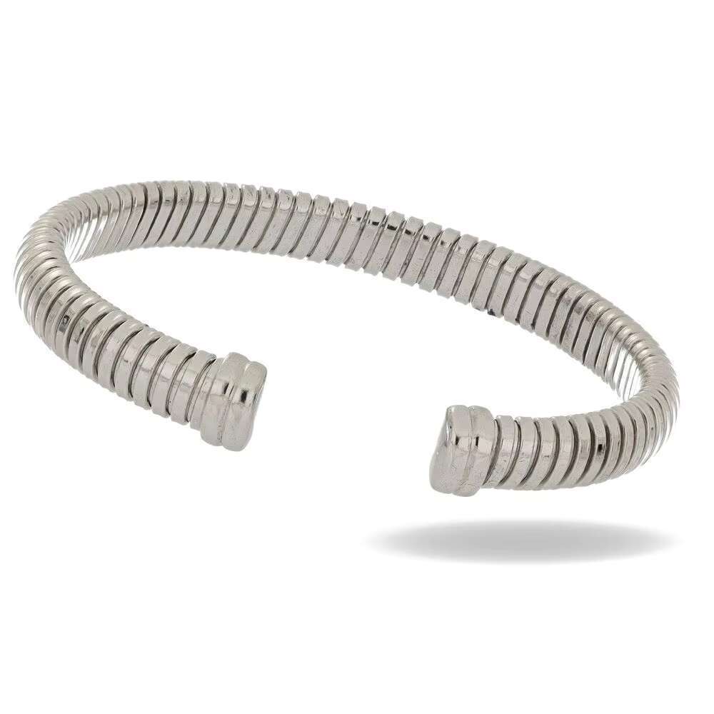 Made in Italy, modern sier cuff bracelet with stylish ribbed design handmade, suitable for daily elegance