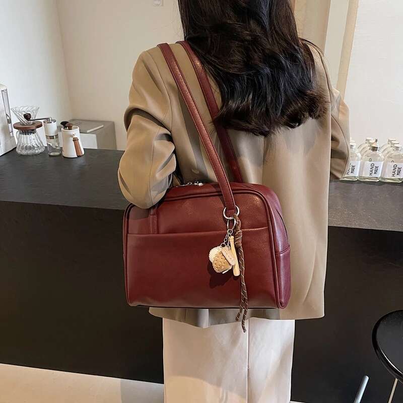 Women PU Stylish Armpit Large Capacity Fashion Underarm Bag Zip Closure With Pendants Vintage Shoulder Purse