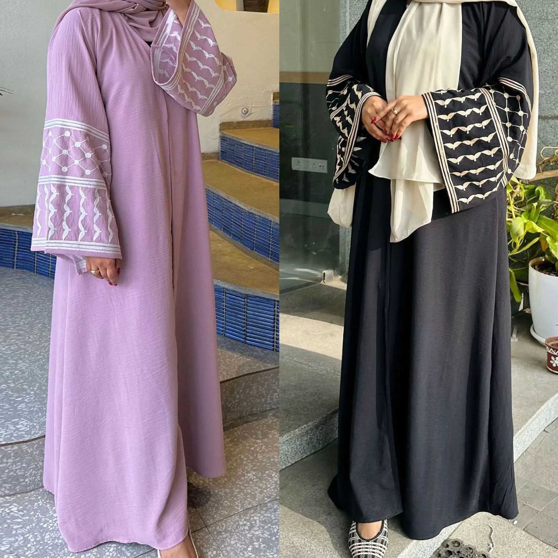 Embroidery Open Modest Kimono Abaya Dubai Luxury Islam Muslim Kaftan Modal Dress Arabic Abayas Women Ka Robe Femme Musulmane X2505141