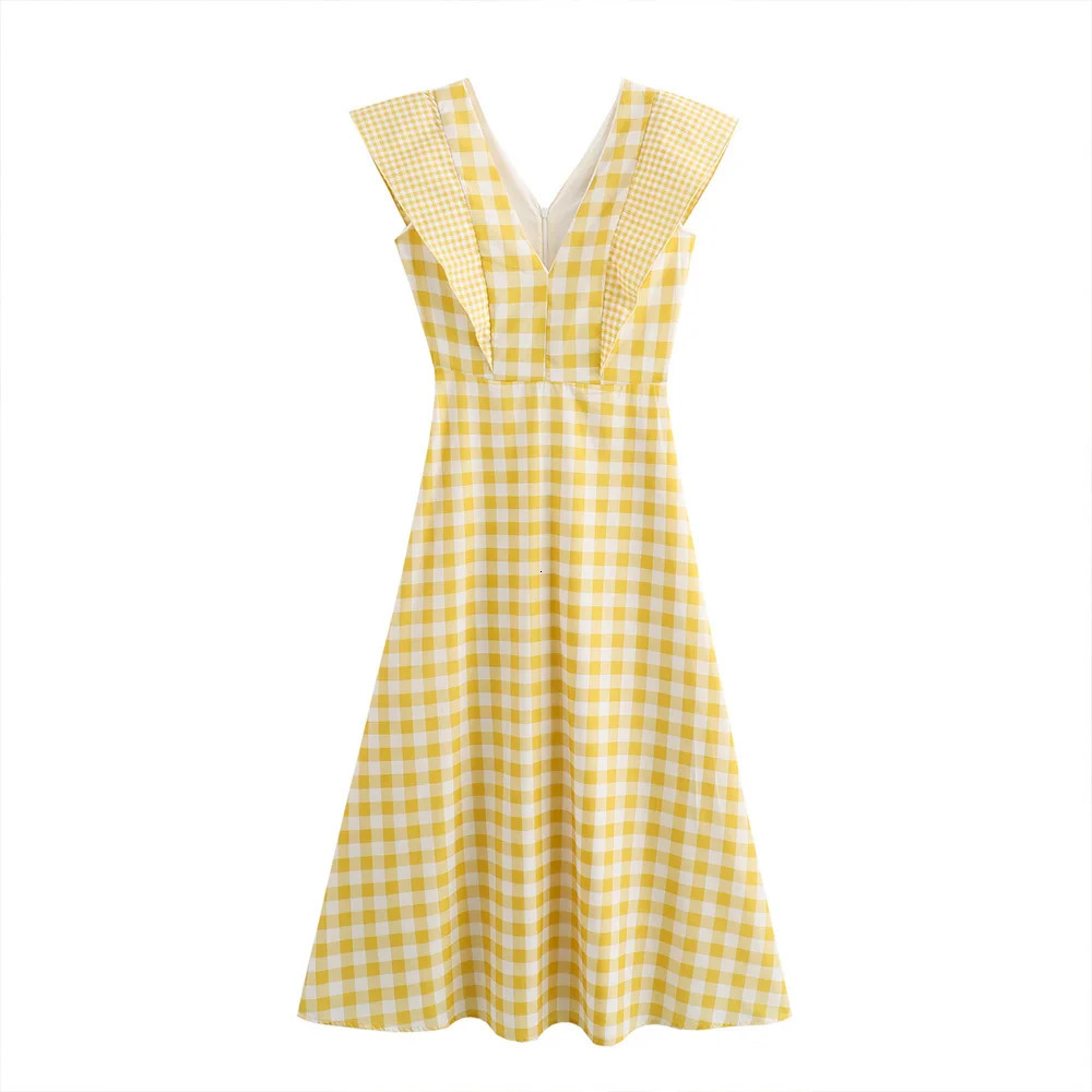Autumn Womens Flower Shoulder Edge Printed Plaid Vneck Slim Fit Unique Elegant Fashion n Dress 250514