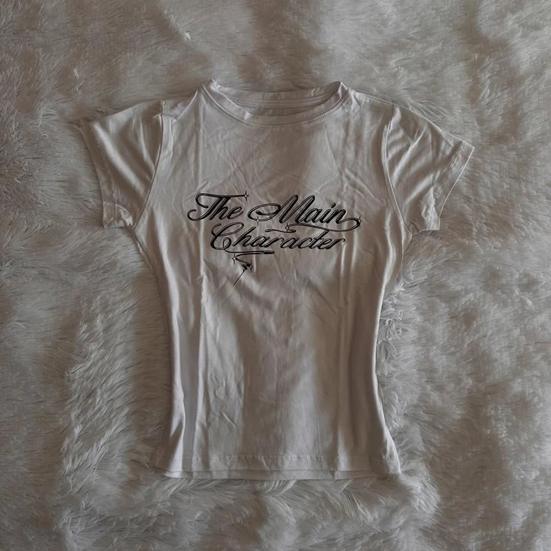 Letter Printed Cropped T Shiirt Gothic Casual Slim ONeck Short Sleeve Tees Women Summer Fashion Streetwear Ladies Girl 250514
