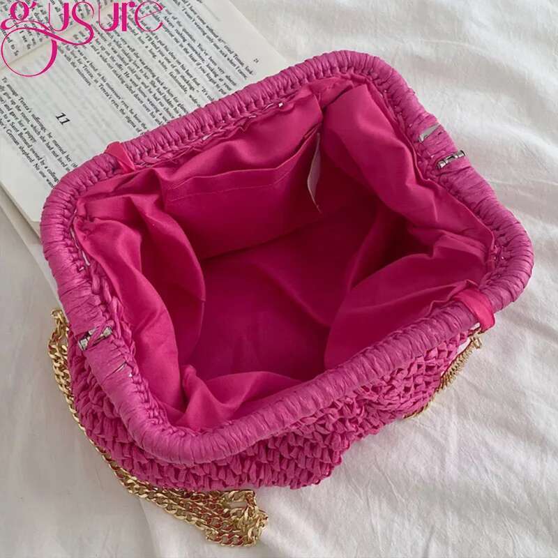 Gusure Summer Designer Shoulder Straw Weaving Clutch Purse Women Dumpling Crossbody Beach Bag Fashon Cloud Pouch