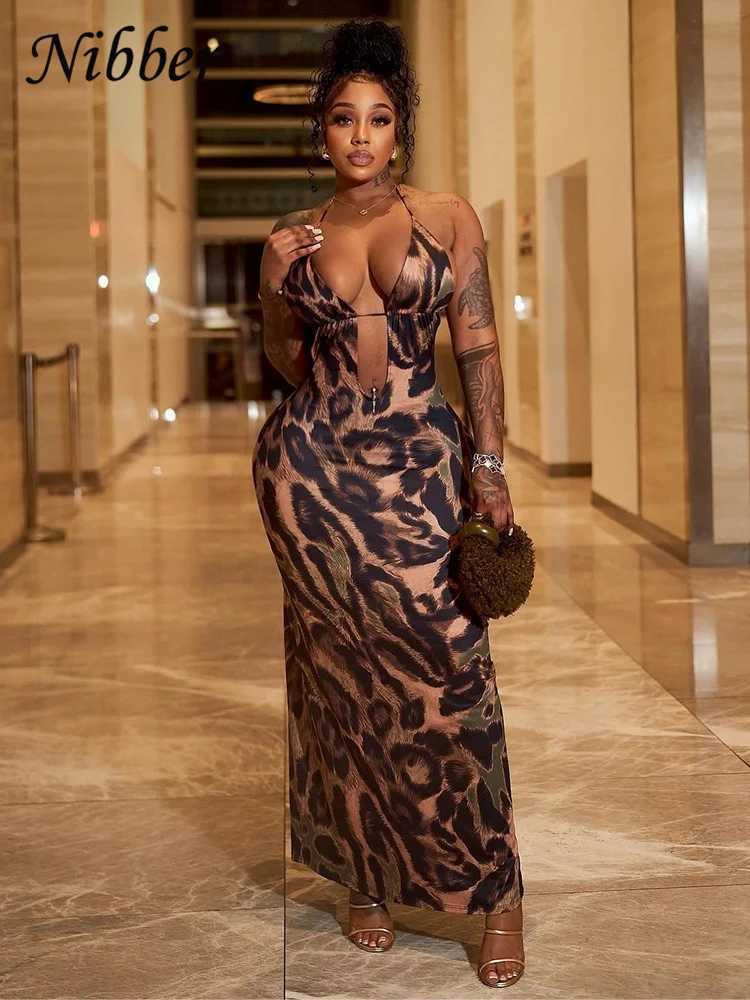 Nibber Leopard Print Dress Women Summer Backless Skinny Elastic Halter Coquette Midnight Skinny Elastic Club Dresses BodyconXJ250514