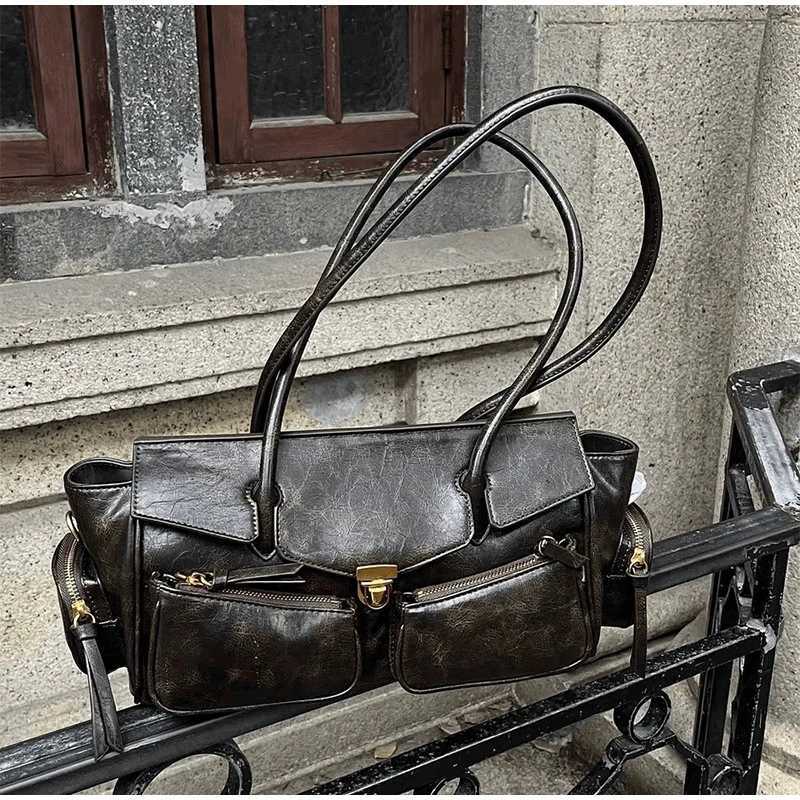 Wens Niche Design Shoder Bag Double Pocket Zipper Underarm Bag Sweet Cool Girl Y2k Motorcycle Handbag 2025 Summer New Style Z250514