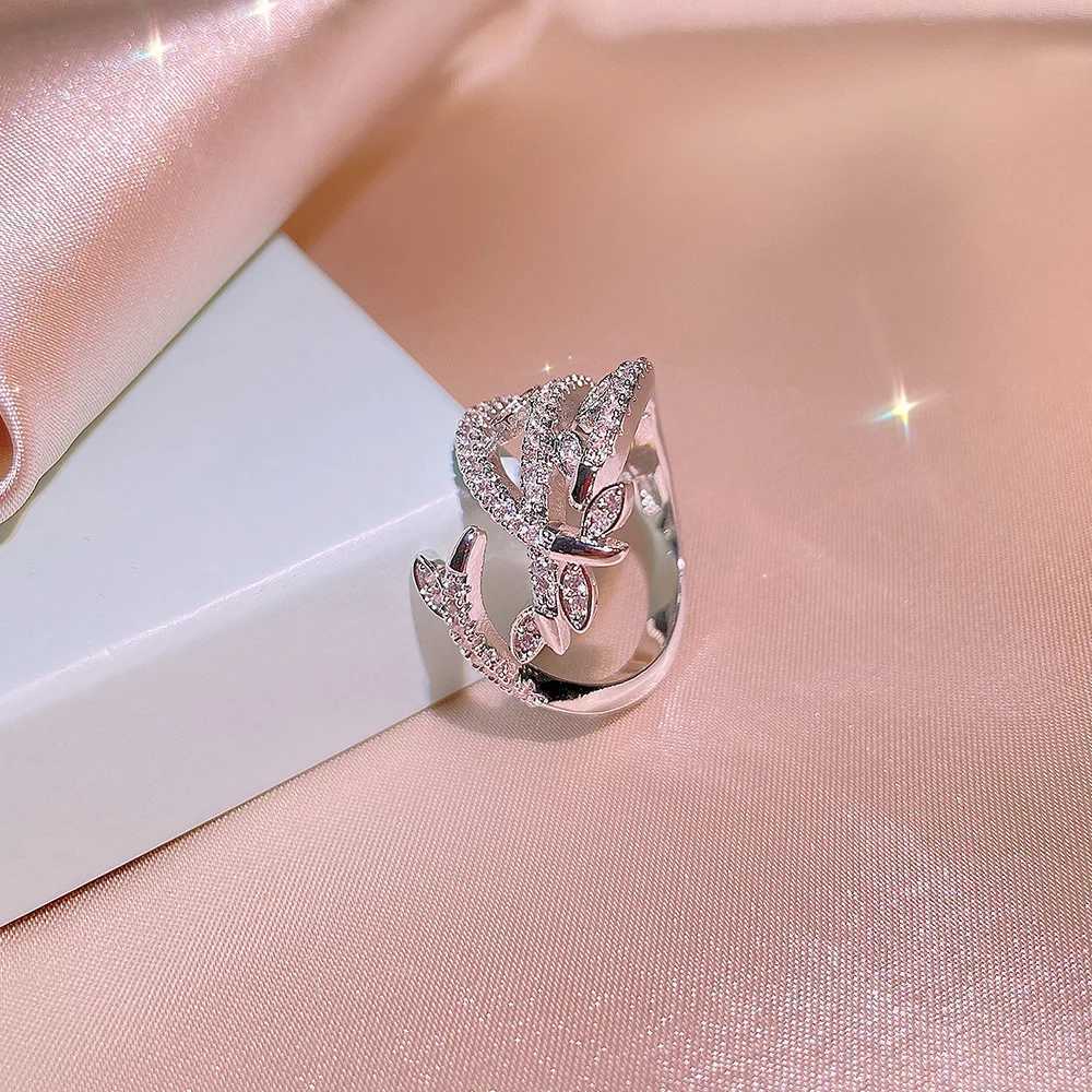 Fashion 925 Silver Plated Ring for Womens Shiny Zircon Multilayer Bow Ring Adjustable Jewelry Womens Wedding AccoriesXJ250514