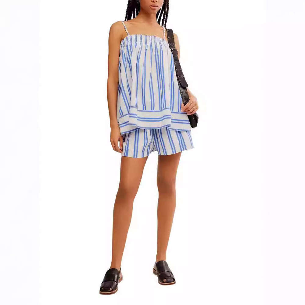 Pants Women 25 Year Spring/summer Striped Fresh Camisole Collection Shorts Set 88253 Gentle Wind Non-ironing Long Business Affairs Versatile New Arriv