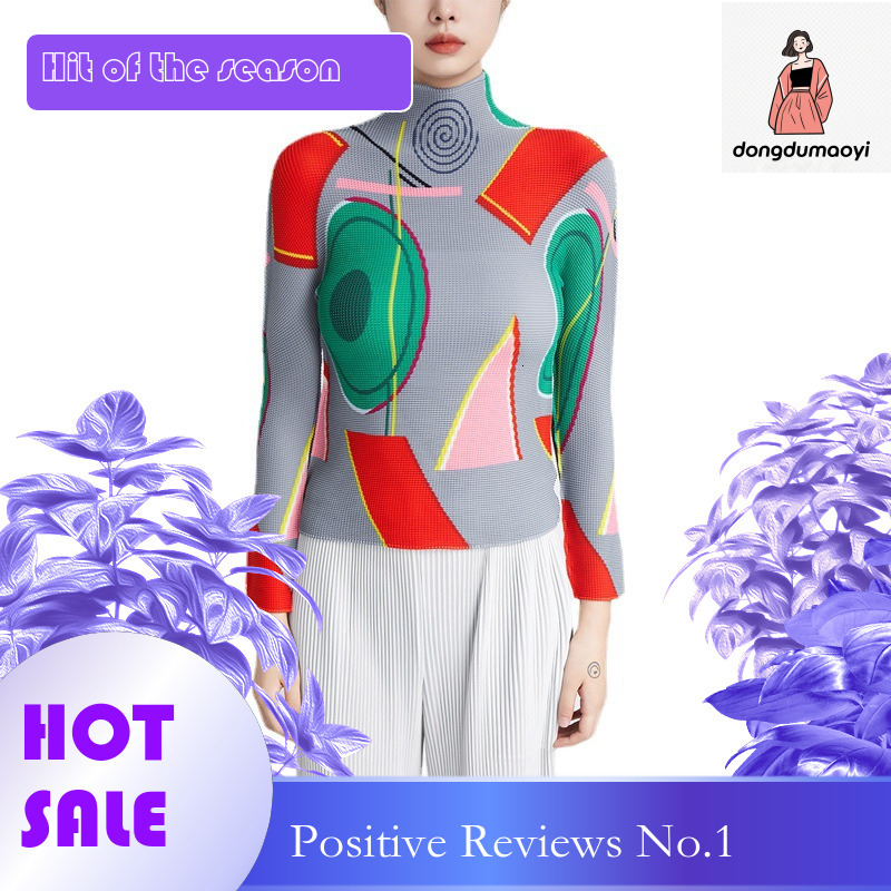 dongdumaoyi Miyake Half High Neck T-shirt for Women 2024 Spring and Autumn New Style Large Fold Casual Interior Top Long Sleeve Bottom Shirt