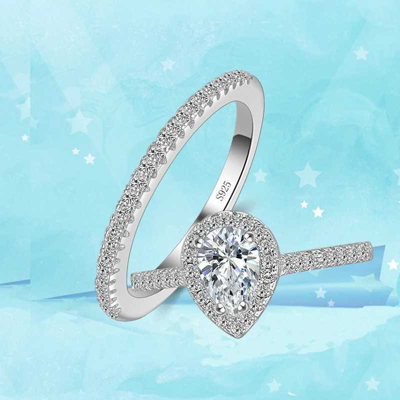 925 Sterling Silver New Women ring set Jewelry Teardrop Zircon CZ Diamond Engagement Wedding Ring set for womenXJ250514