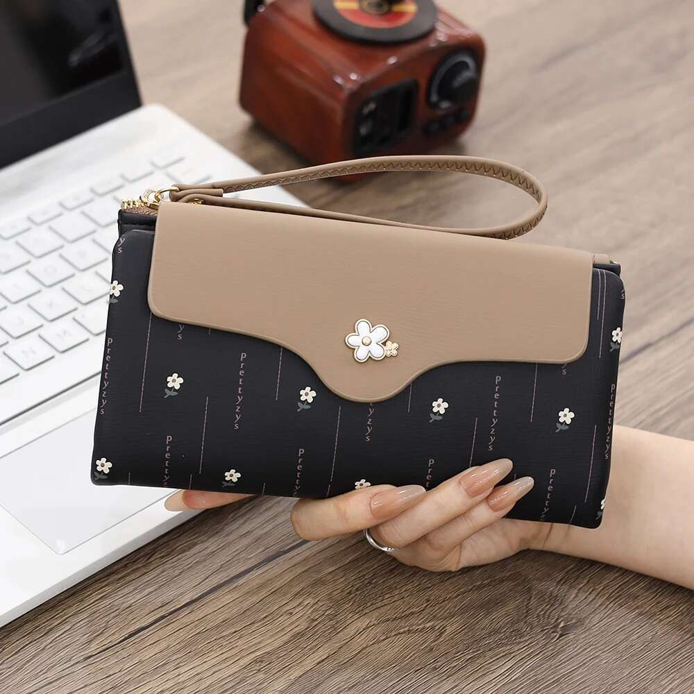 3D Flower Design Women Long Wallet Girl Cute Zipper Coin Purse Large Card Holder Soft PU Leather Wallets Female Money Bag