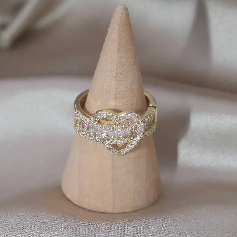 14K Gold Plating Luxury Zircon Ring Korea New Design Fashion Jewelry Elegant Womens Party Opening Adjustable AccordsXJ250514