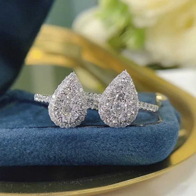 925 Sterling Silver New Womens Ring Jewelry Teardrop Zircon CZ Stone Engagement Wedding Ring for womenXJ250514