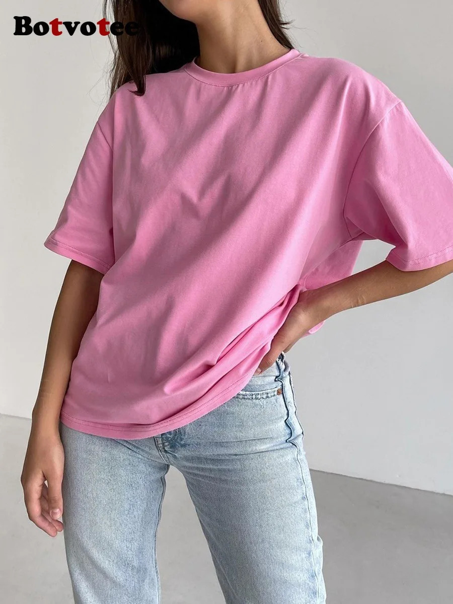 Vote 21 Colors Ins Fashion Summer Oversized Basic Soild T Shirts for Women 100 Cotton White Black Pink Tshirt Casual Tops 250506