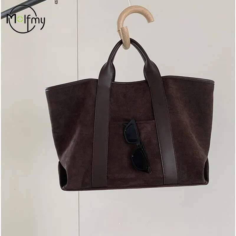 Suede Tote Bag For Women Vintage Designer Shoulder Bags Large Capacity Winter Handbag Commute Shopping Bolsos De Mujer