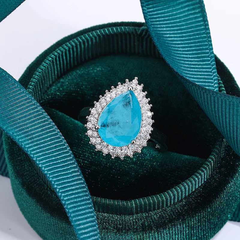 Creative Paraiba Flower Sphire Full Diamond Couple Ring for Women Zircon Valentines Day Gift Jewelry Sterling Silver RingsXJ250514
