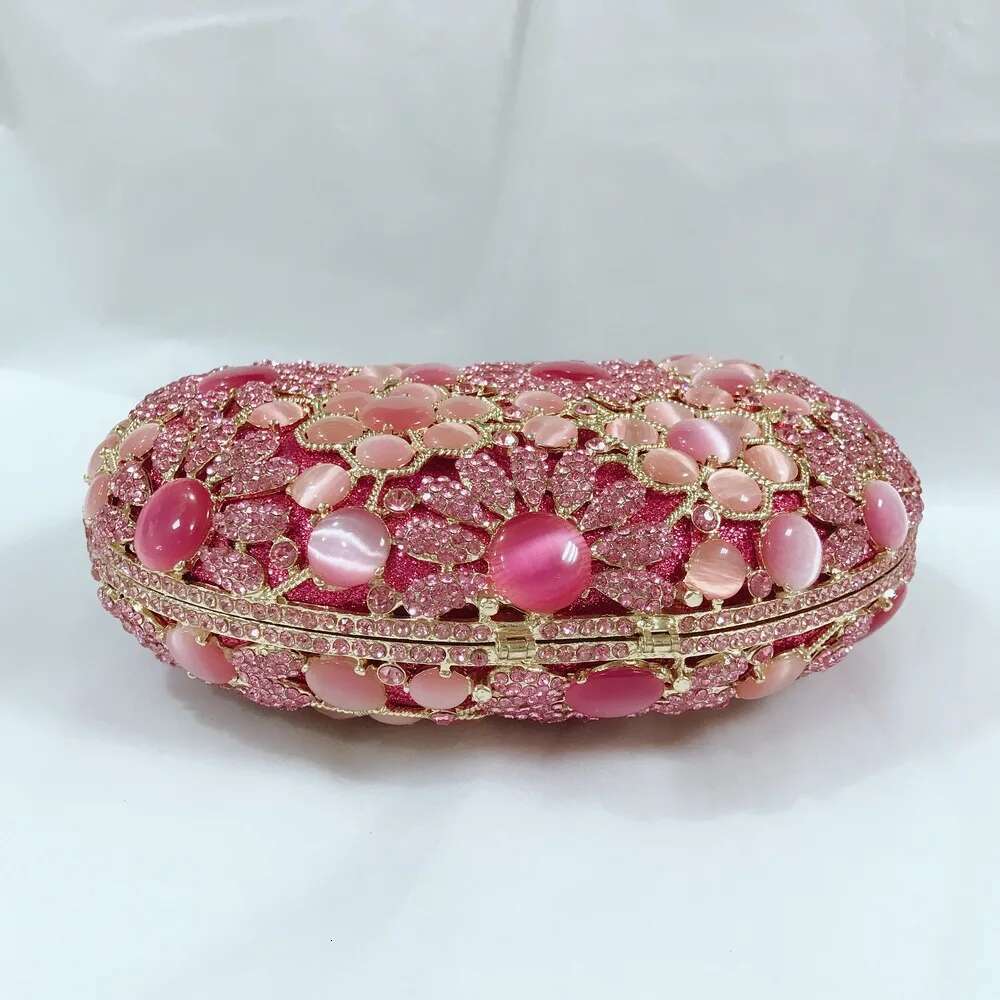 Dazzling Gold/Pink Color Flower Bag Women Crystal Clutch Evening Bags Hollow Out Wedding Party Shoulder Handbag And Purse