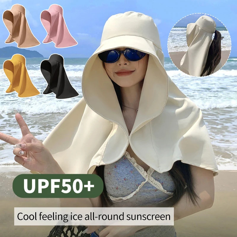 Full Face Sun Protection Hat Outdoor Women Summer Sunshade Visor Big Hat Fishing Hiking Travel Neckprotection Shawl Bucket Hats 250514