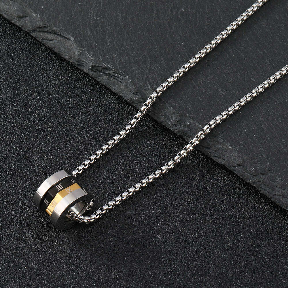 Roman numerals rotatable waist necklace for men, versatile titanium pendant, stainless steel sweater chain
