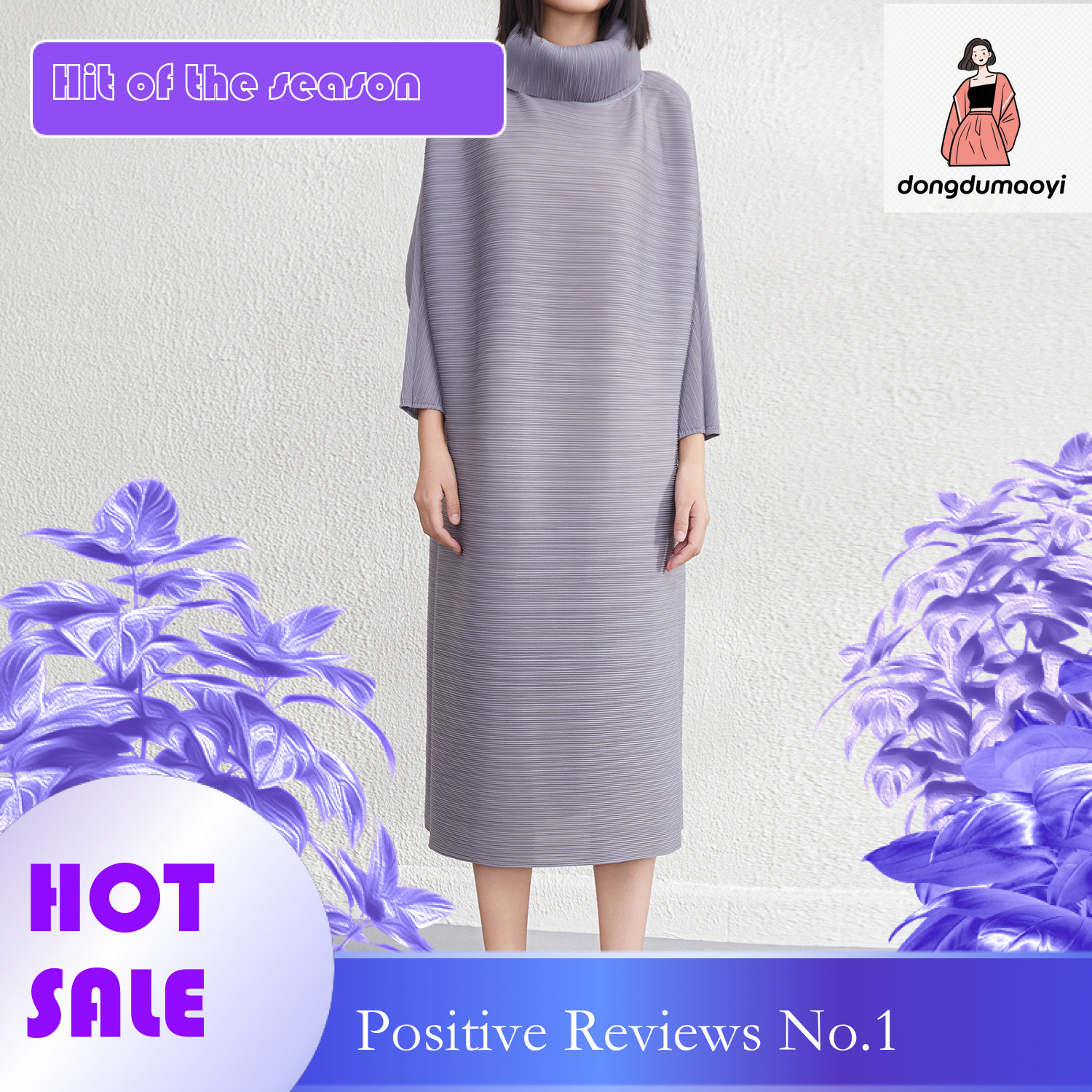 dongdumaoyi Miyake loose sleeved dress women s spring and autumn new style high end fashion temperament plus size pleated A line long skirt