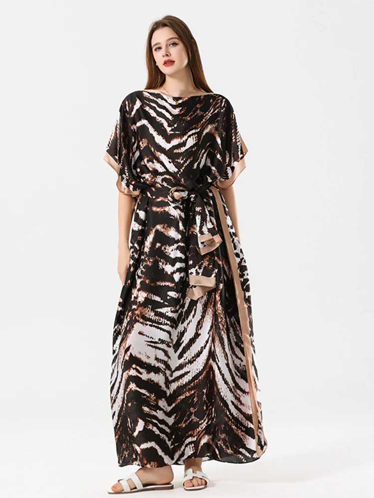 New Malaysian Muslim Leopard Print Dress Women Loose Arabic Long Maxi Dress Summer Sunscrn Abaya Beach Hijab Dress Plus Size X250514