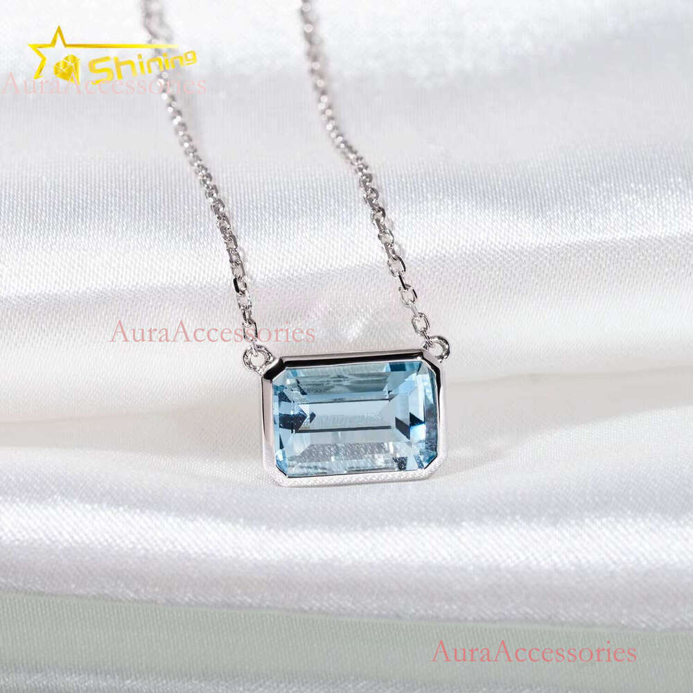 New Design Real Fine Jewelry Emerald Cut Lab Sapphire Custom Ladies Gold Pendant Necklace