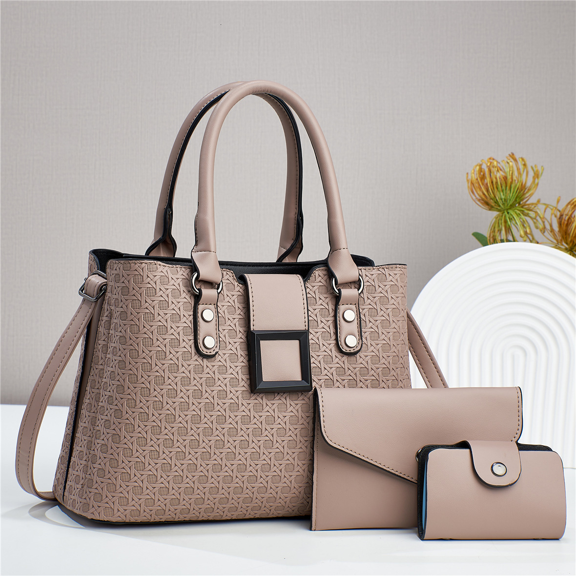 Free shipping 2025 new designer bag Three piece with texture large capacity, fashionable and atmospheric women's one shoulder crossbody