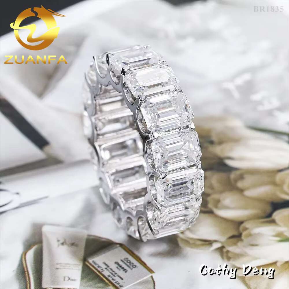 Hot Selling 18k Gold Plated Iced Oiut Full Diamond Moissanite Eternity Band Ring 925 Sterling Silver Moissanite Diamond Ring