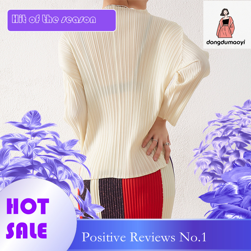 dongdumaoyi 2023 autumn mid sleeve design T-shirt nine quarter sleeves three bedroom style top with pleats, long sleeves, and a base for women
