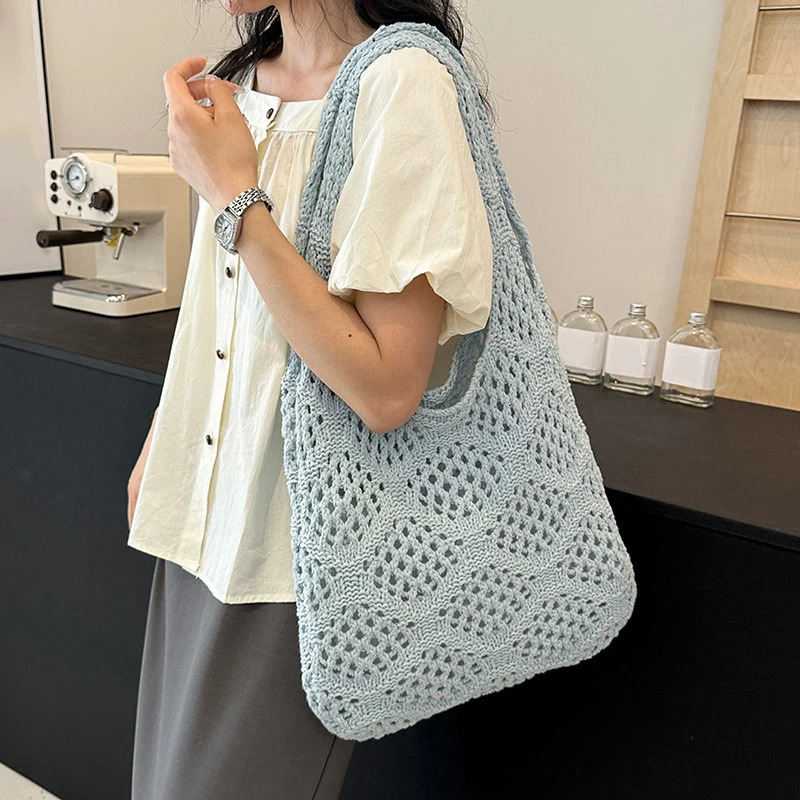 Hollow Woven Knitted Shoulder Bags Retro Travel Shopping Tote Messenger Bag Large Capacity Women Crochet Girls 250514