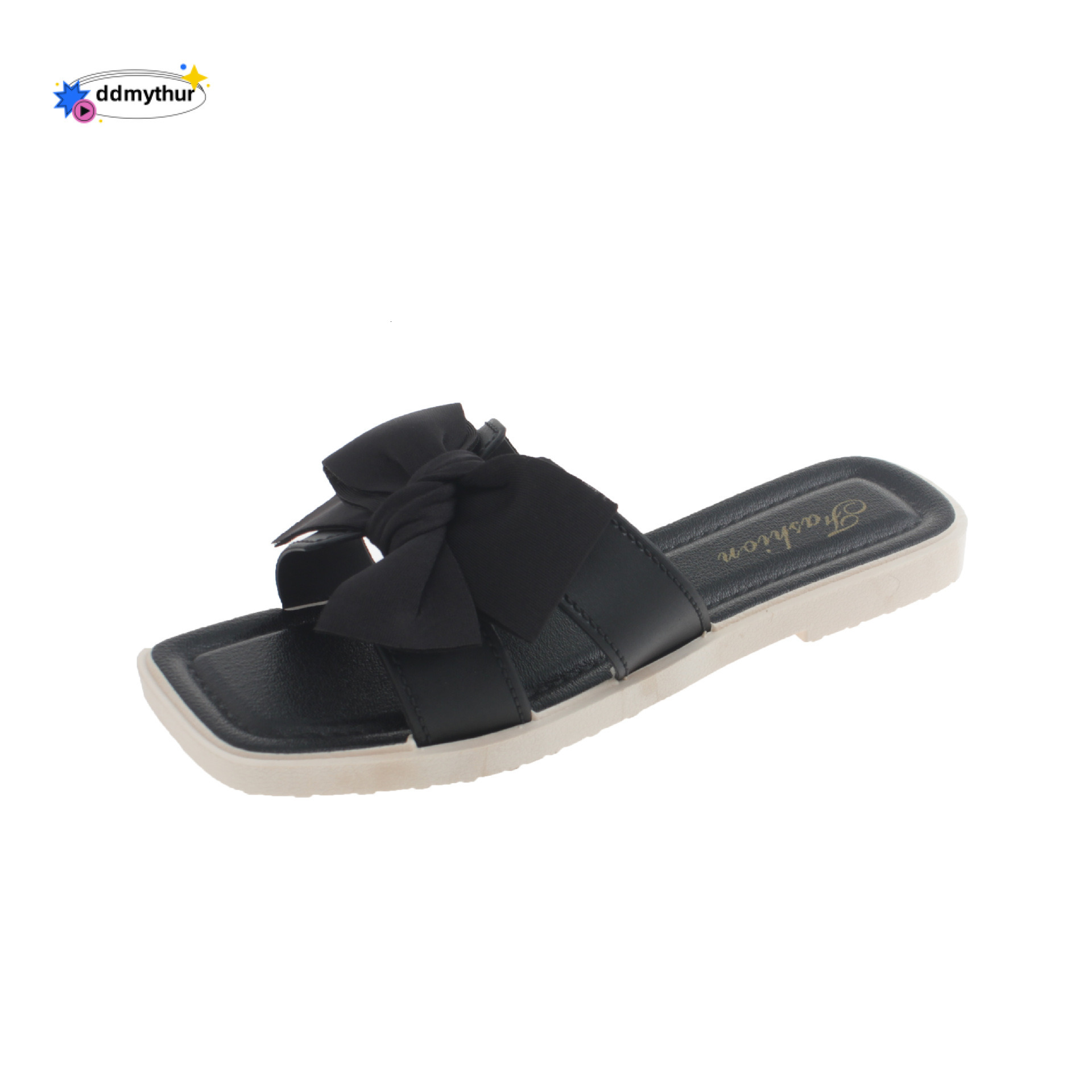 Summer internet celebrity fashion bow sandals, anti slip flat bottomed flip flops, small fragrant style for girls to wear on the outside ddmythur