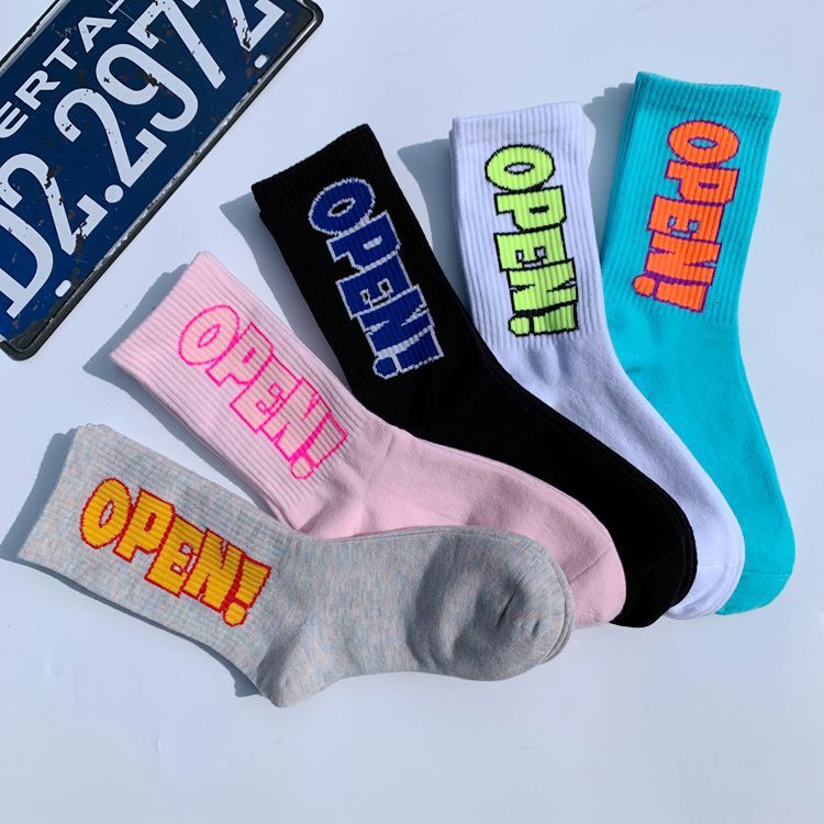 Designer Socks OPEN Men S And Women S Mid Tube Trendy Ins Haruku Hip Hop Street Academy Style Skateboarding Long Socks Sports Socks
