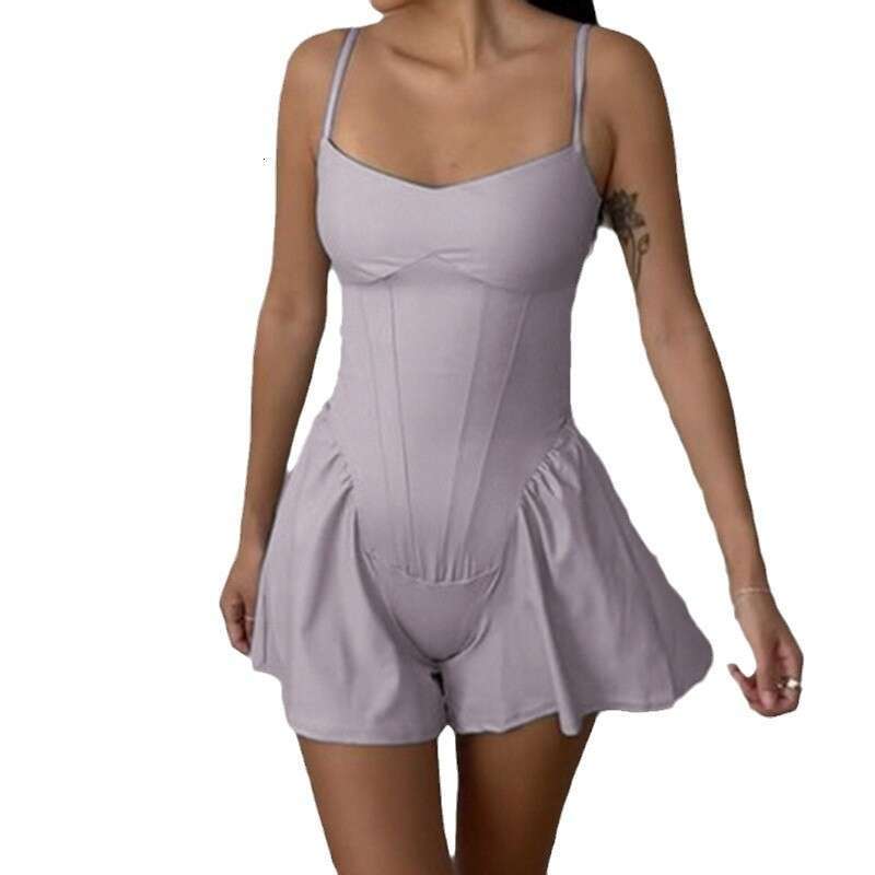 Sportswear Women's Casual Camisole Fiess Yoga Waist Shaping A-Line Wide Leg Jumpsuit Shorts B5