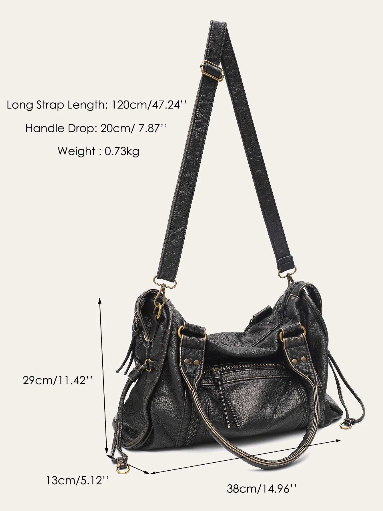 Vintage Wed PU Leather Large Capacity Tote Zip Pockets Braid Decor Shoder Cross body Bag Unisex Wen Daily Travel Handbag Z250514