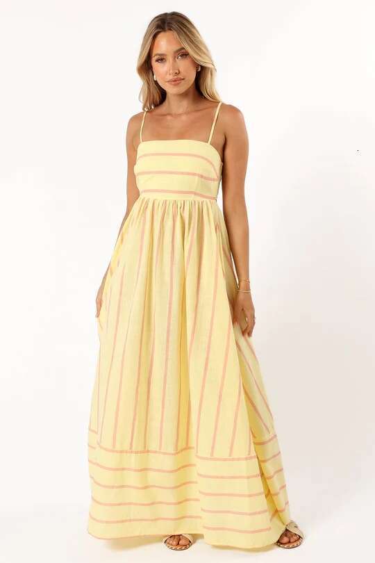Women Clothes Dress Year Spring Summer Striped Camisole Backless Big Swing New Style Dress KQ