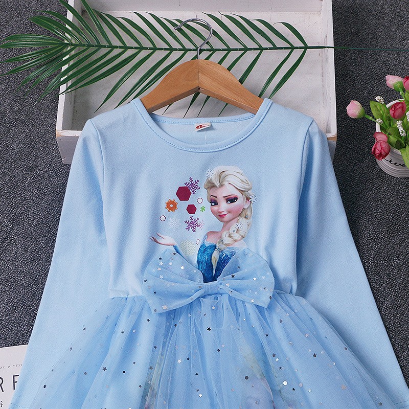 DISNEY Frozen Elsa princess kids designer clothes baby girl designer clothes girl Spring and Autumn Children's Autumn Puff Dress.